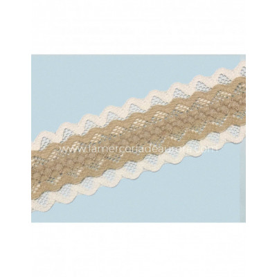 Entredós encaje nylon doble marfil y camel (ancho 4,5cms)...