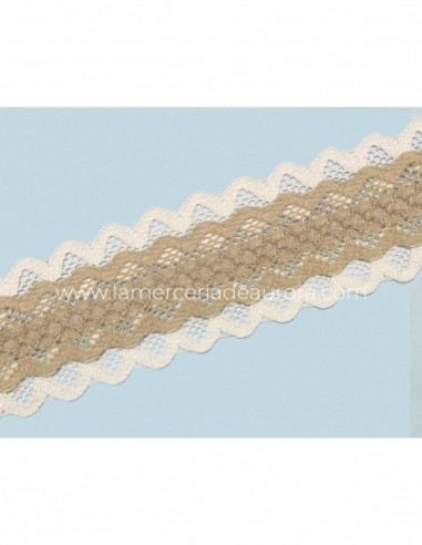 Entredós encaje nylon doble marfil y camel (ancho 4,5cms) Venus