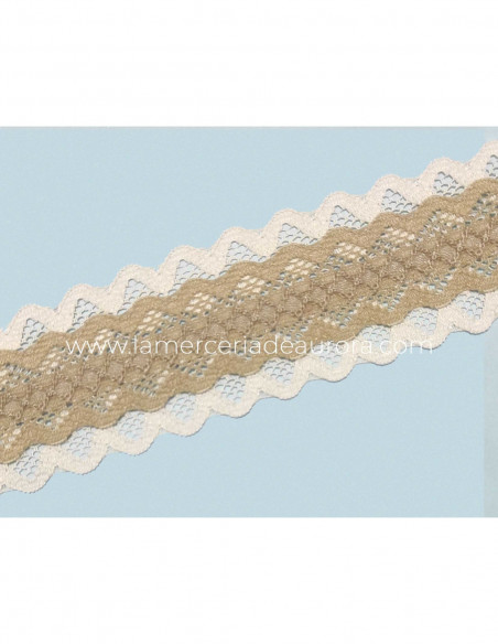 Entredós encaje nylon doble marfil y camel (ancho 4,5cms) Venus