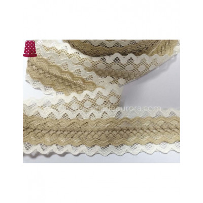 Entredós encaje nylon doble marfil y camel (ancho 4,5cms)... 2