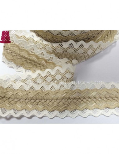 Entredós encaje nylon doble marfil y camel...