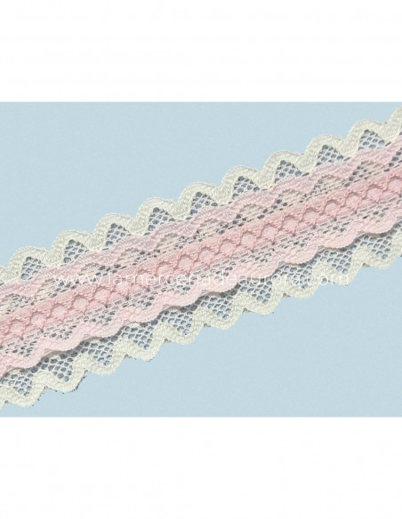 Entredós encaje nylon doble marfil y rosa (ancho 4,5cms) Venus