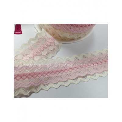 Entredós encaje nylon doble marfil y rosa (ancho 4,5cms)... 2
