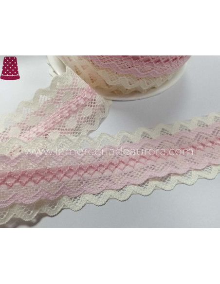 Entredós encaje nylon doble marfil y rosa (ancho 4,5cms) Venus