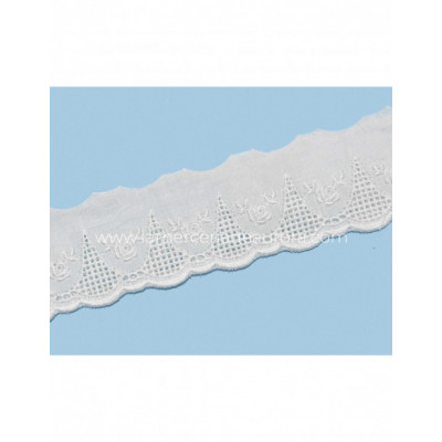 Puntilla de batista bordada blanca (ancho 4,5cm) Raizel