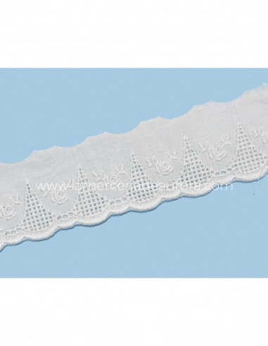 Puntilla de batista bordada blanca (ancho 4,5cm) Raizel
