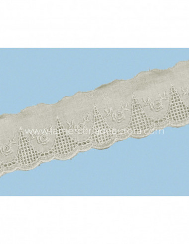 Puntilla de batista bordada crudo (ancho 4,5cm) Raizel
