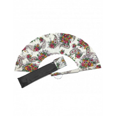 Abanico de madera blanca y tela Cachemir con funda de tela