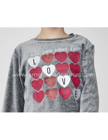 Pijama juvenil tundosado All you need is love de Tobogán