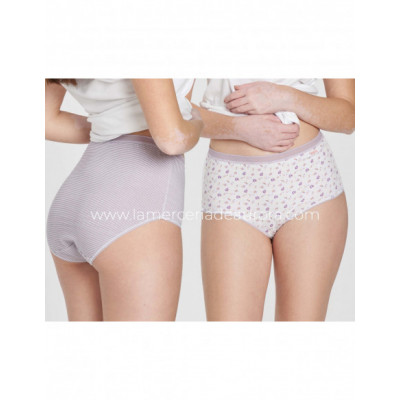 Braga alta mujer algodón Flores y rayas malva (pack 2...