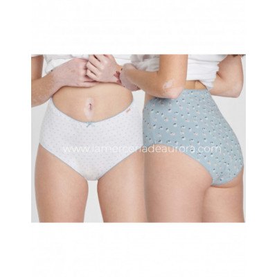 Braga alta mujer algodón Libélulas y floral azul jeans...