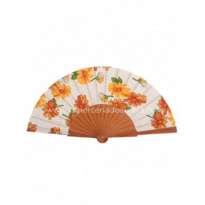 Abanico de madera y tela Margaritas amarillas