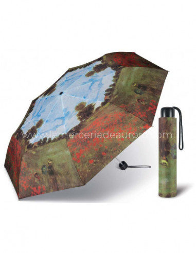 Paraguas plegable apertura manual colección arte "Amapolas de Monet"