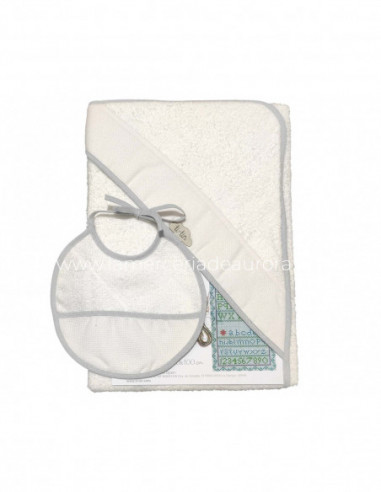 Capa de baño+babero para bordar blanco y gris de Ti-tin