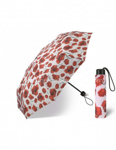 Paraguas plegable apertura manual Flores rojas fondo blanco de Happy Rain