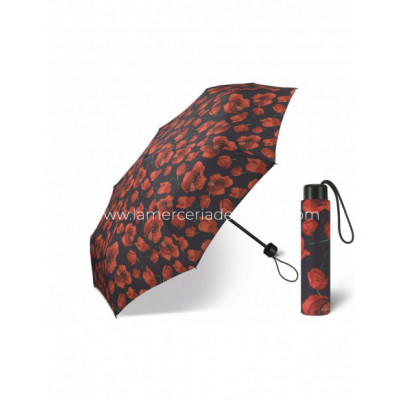 Paraguas plegable apertura manual Flores rojas fondo...