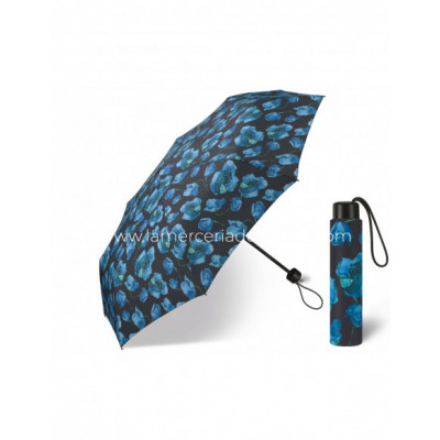 Paraguas plegable apertura manual Flores azules fondo...
