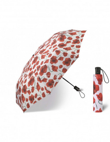 Paraguas plegable apertura automática Flores rojas fondo blanco de Happy Rain