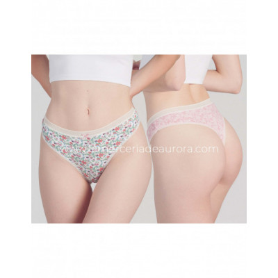 Tanga algodón Floral marfil y ramas rosa (pack 2 uds) de...