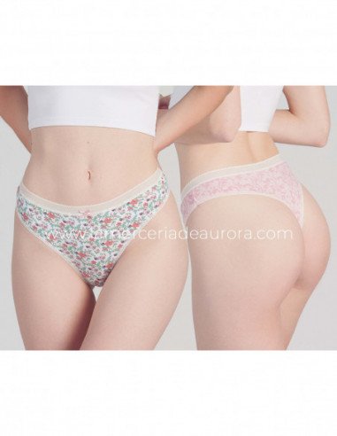 Tanga algodón Floral marfil y ramas rosa (pack 2 uds) de Kehat