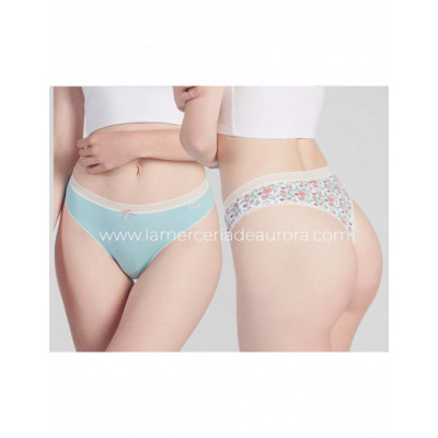 Tanga algodón Topitos y floral marfil (pack 2 uds) de Kehat