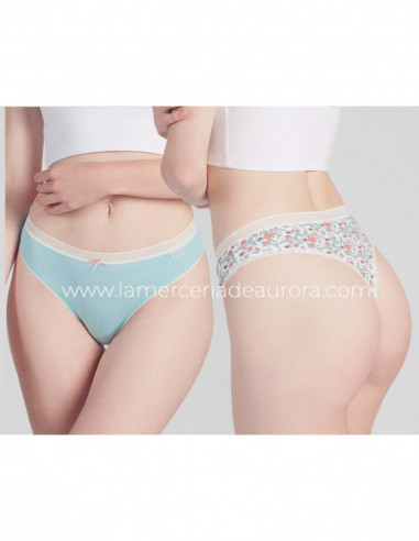 Tanga algodón Topitos y floral marfil (pack 2 uds) de Kehat