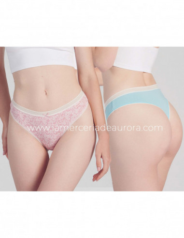 Tanga algodón Ramas rosa y topitos (pack 2 uds) de Kehat