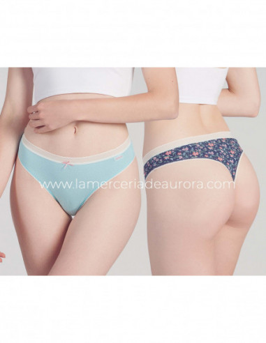 Tanga algodón Topitos y floral marino (pack 2 uds) de Kehat