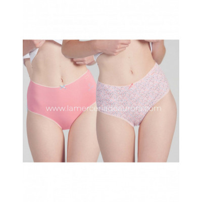 Braga alta mujer algodón Coral y ramitas rosa (pack 2...