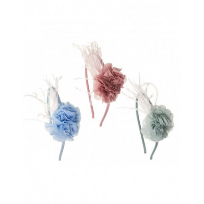 Diadema con pluma y flor peonía de Siena