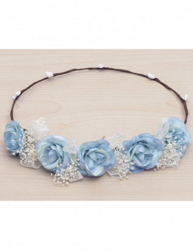 Corona con rosas, puntillas y gypsophila de...