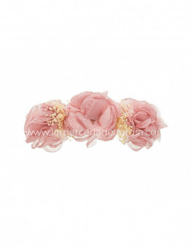 Tocado con 3 flores y gypsophila paniculata de Siena - ROSA FRANCIA