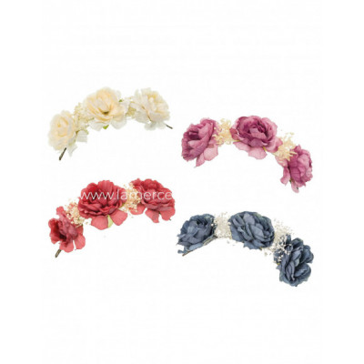 Tocado con flores tonos degradados y gypsophila...