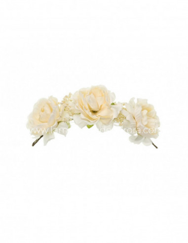 Tocado con flores tonos degradados y gypsophila...