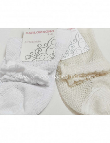 Calcetín ceremonia niña calado red 29/21 de Carlomagno - BLANCO (derecha) y NATURAL (izquierda).