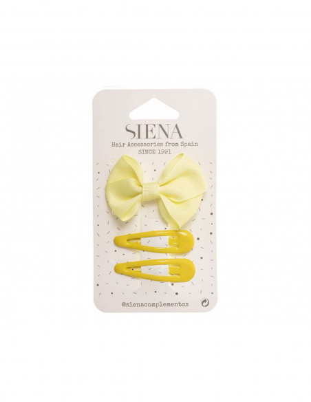 Pinza pico pato lazo mariposa + clips rana (2 uds) de Siena - AMARILLO PASTEL