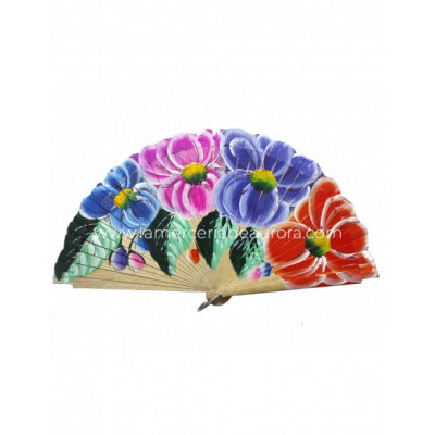 Abanico de madera silueta estampado floral 20014