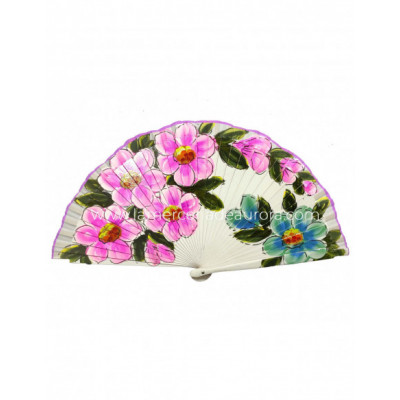 Abanico de madera marfil estampado floral 42060