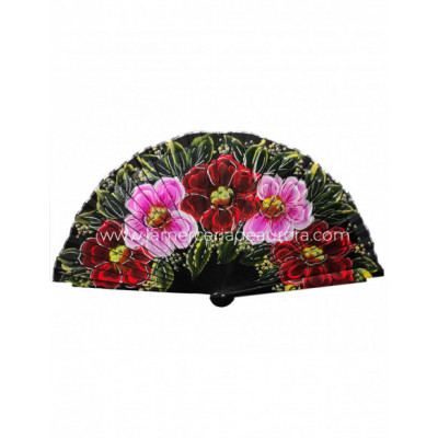 Abanico de madera negro estampado floral 42260