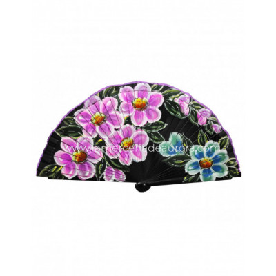 Abanico de madera marfil estampado floral 42062