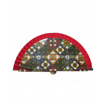 Abanico de madera Azulejo mexicano