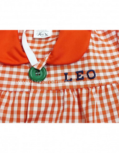 Baby escolar cuadros y botones grandes NARANJA