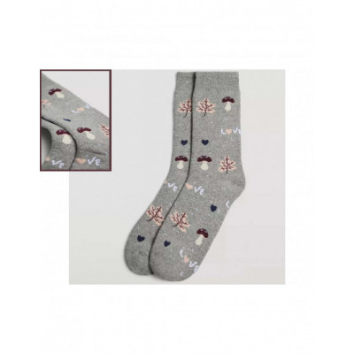 Calcetín mujer termal rizo Setas y hojas de Ysabel Mora