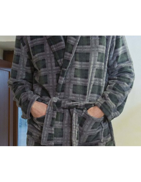 Bata corta hombre coralina Cuadros verde y gris 9602C de Muslher
