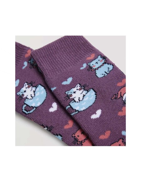 Calcetín juvenil termal rizo antideslizante Gatitos de Ysabel Mora