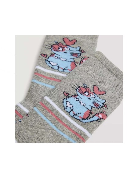 Calcetín juvenil termal rizo antideslizante Gatitos y rayas de Ysabel Mora