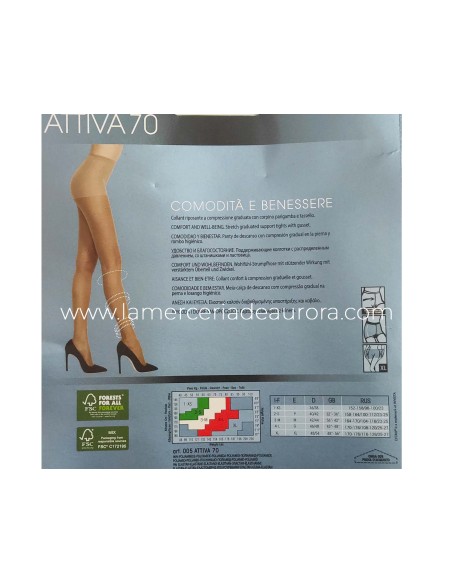 Panty ATTIVA 70 de OMSA - guía de tallas