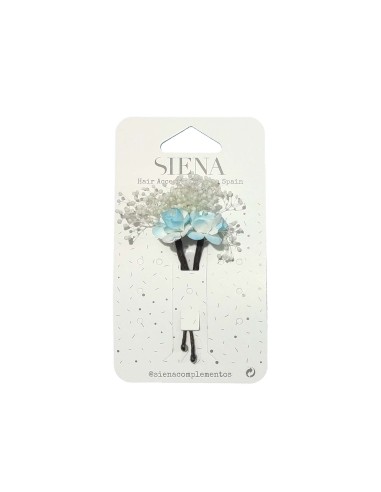 Pincho recogidos flor pequeña con gypsophila - AZUL CELESTE