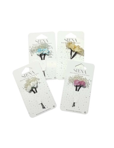 Pincho recogidos flor pequeña con gypsophila - CELESTE - AMARILLO - BLANCO - ROSA