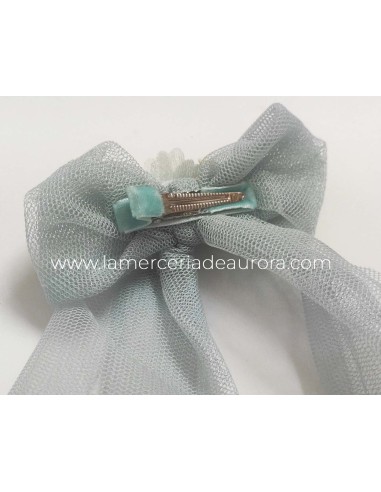 Pinza pico-pato con lazo tul y flor de Siena - DETALLE TRASERO